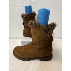 Amanda Blu bow back windsor boot Zip Side brown Tan size 8 Faux Fur Boots Womens